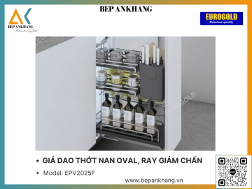 Giá dao thớt nan Oval, ray giảm chấn Eurogold EPV2025F - 300mm - Inox Oval 304 khung 304